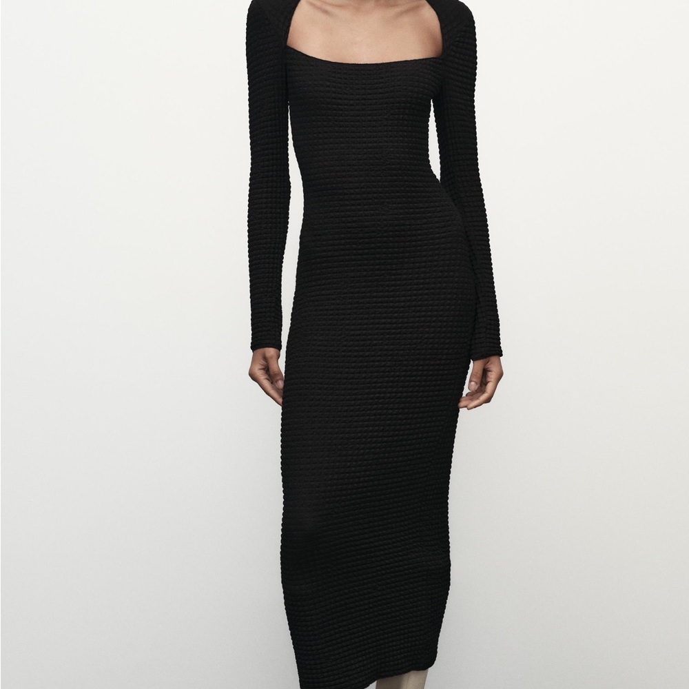 Zara Black Sheath Dress with Square Neckline